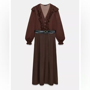 Brown Midi Dress with Ruffle Details Zara